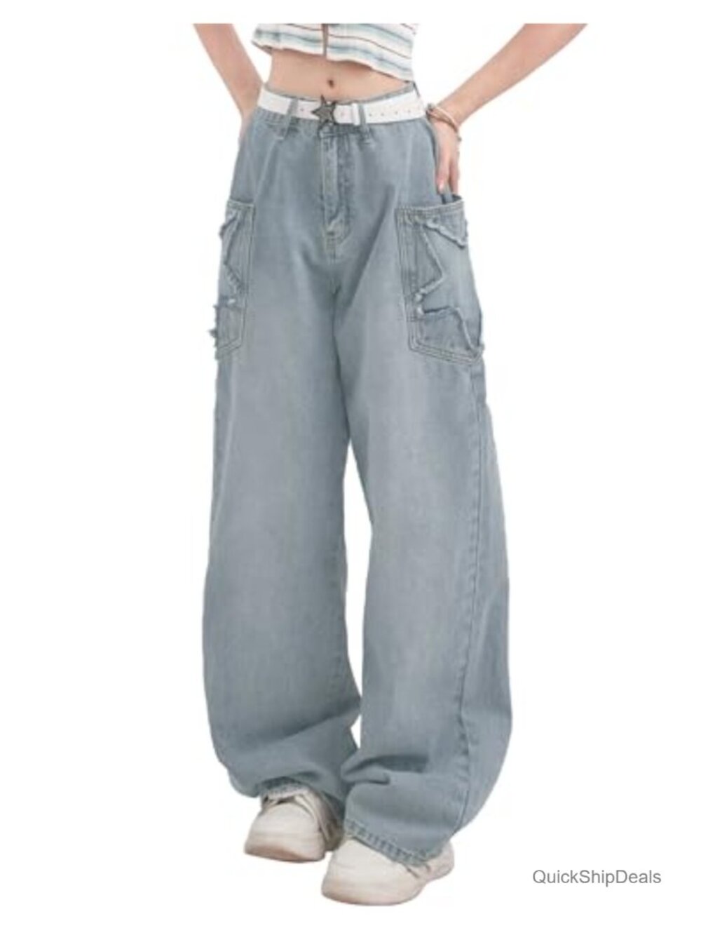 Wide Leg Y2K Star Boyfriend Jeans Non-Stretch High Rise Cargo Denim Pants Women